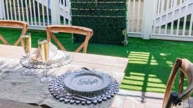 A side shot of the table layout in the patio