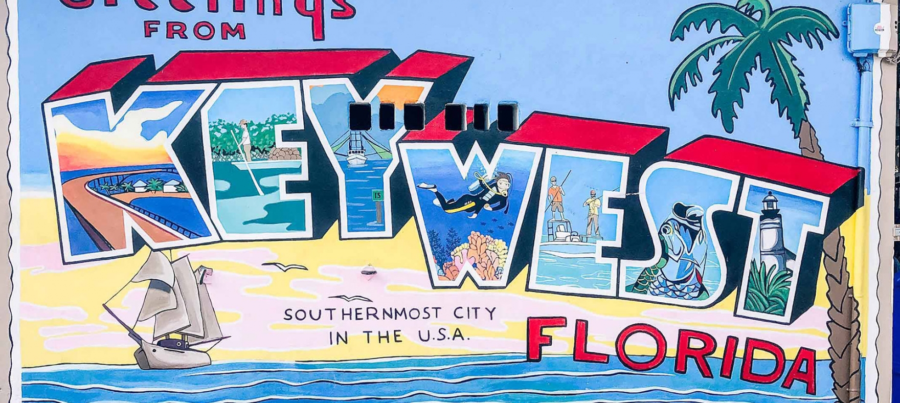 A mural of a Key West postcard