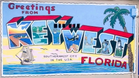 A mural of a Key West postcard