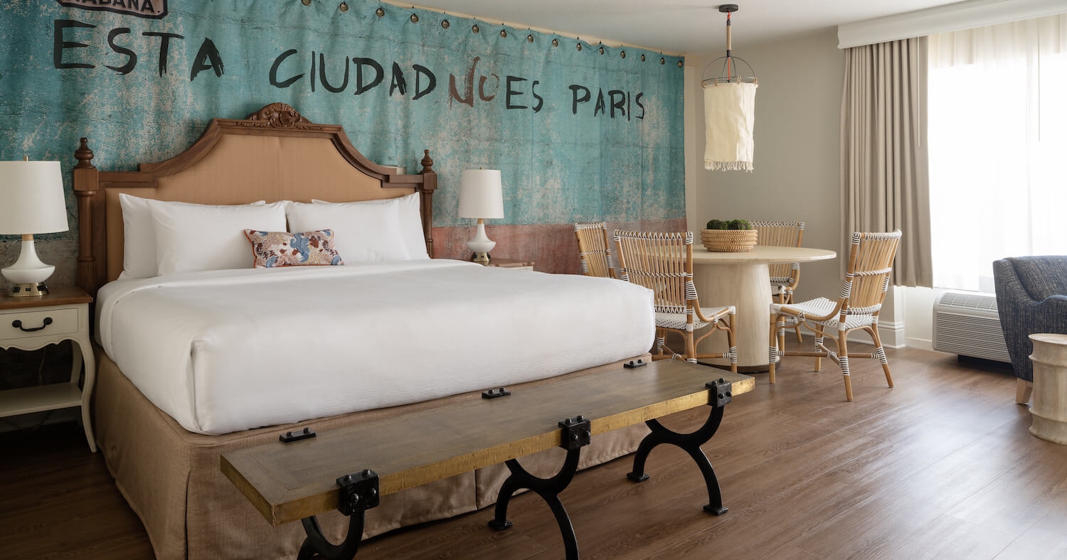 Interior view of a King bedroom at Havana Cabana, a Key West resort.