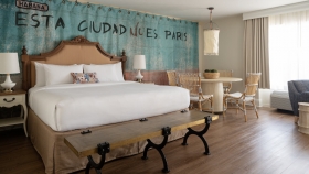 Interior view of a King bedroom at Havana Cabana, a Key West resort.