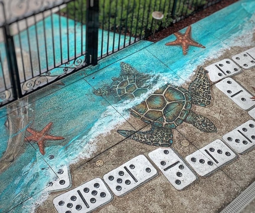 a floor mural with turtles and dominos